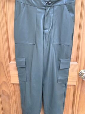 Weissman Dark Green Faux Leather Cargo Pants